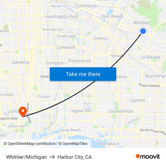 Whittier/Michigan to Harbor City, CA map