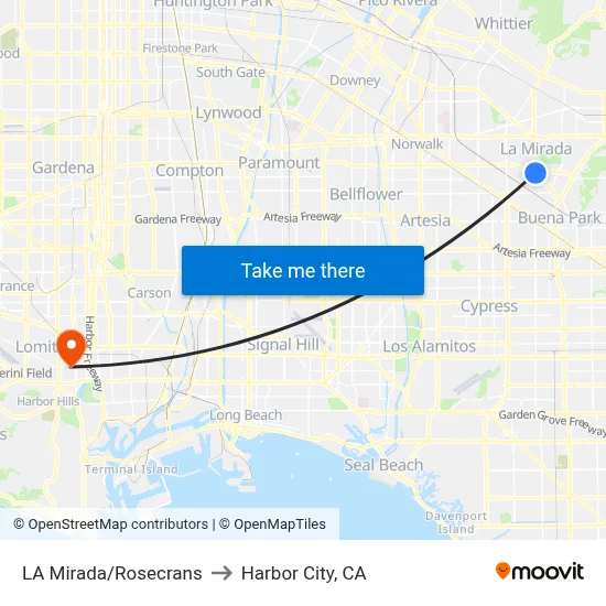 LA Mirada/Rosecrans to Harbor City, CA map