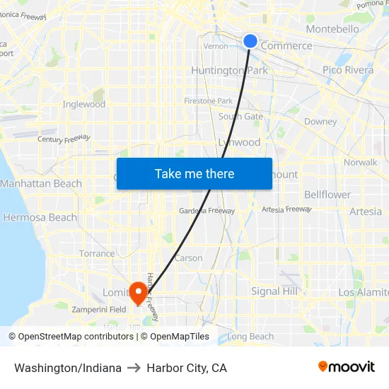 Washington/Indiana to Harbor City, CA map