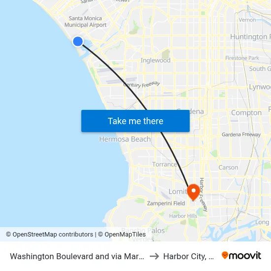 Washington Boulevard and via Marina to Harbor City, CA map