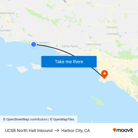 UCSB North Hall Inbound to Harbor City, CA map