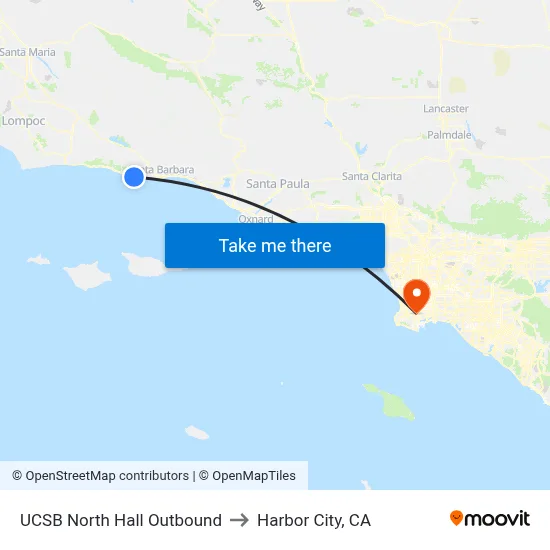 UCSB North Hall Outbound to Harbor City, CA map