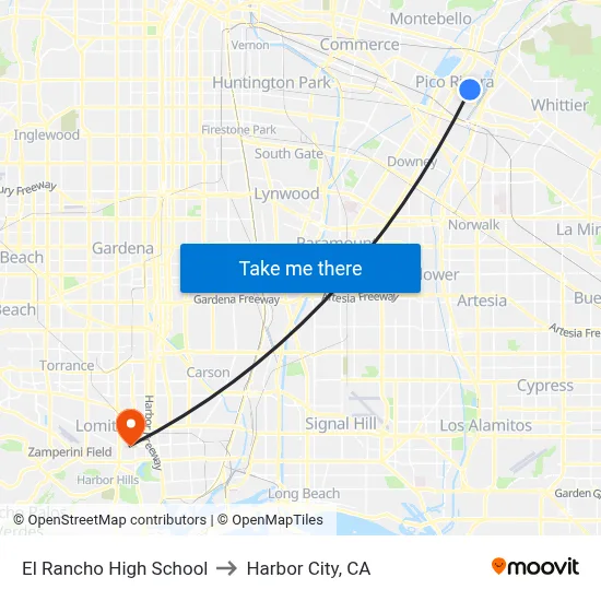 El Rancho High School to Harbor City, CA map