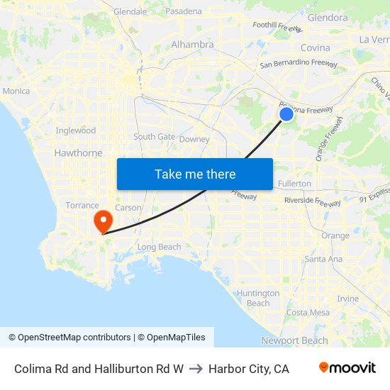 Colima Rd and Halliburton Rd W to Harbor City, CA map