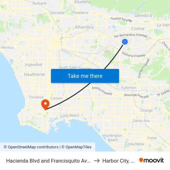 Hacienda Blvd and Francisquito Ave E to Harbor City, CA map
