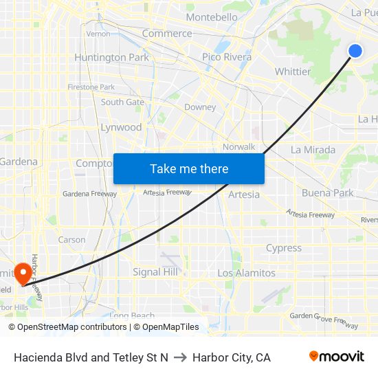 Hacienda Blvd and Tetley St N to Harbor City, CA map