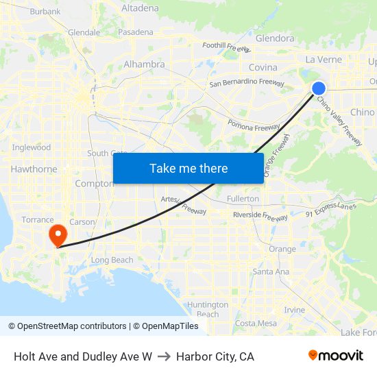Holt Ave and Dudley Ave W to Harbor City, CA map