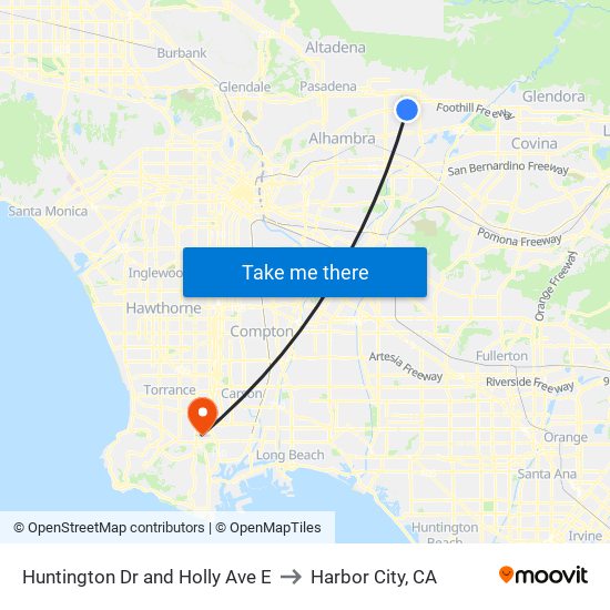 Huntington Dr and Holly Ave  E to Harbor City, CA map