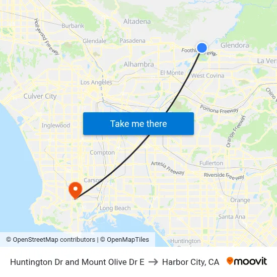 Huntington Dr and Mount Olive Dr E to Harbor City, CA map