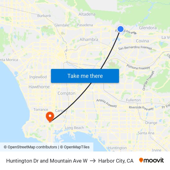 Huntington Dr and Mountain Ave W to Harbor City, CA map