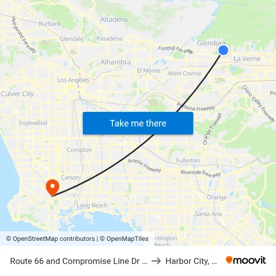 Route 66 and Compromise Line Dr W to Harbor City, CA map