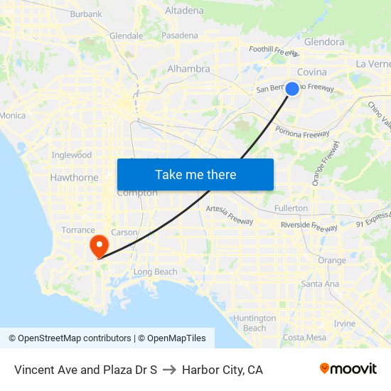 Vincent Ave and Plaza Dr S to Harbor City, CA map