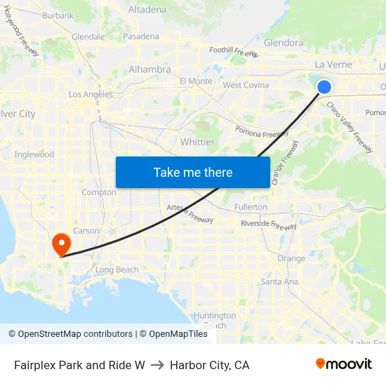 Fairplex Park and Ride W to Harbor City, CA map