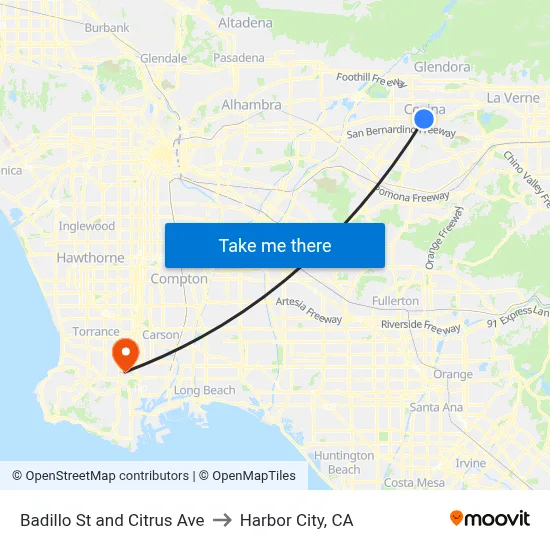 Badillo St and Citrus Ave to Harbor City, CA map