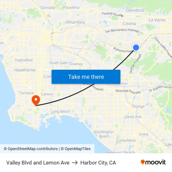 Valley Blvd and Lemon Ave to Harbor City, CA map