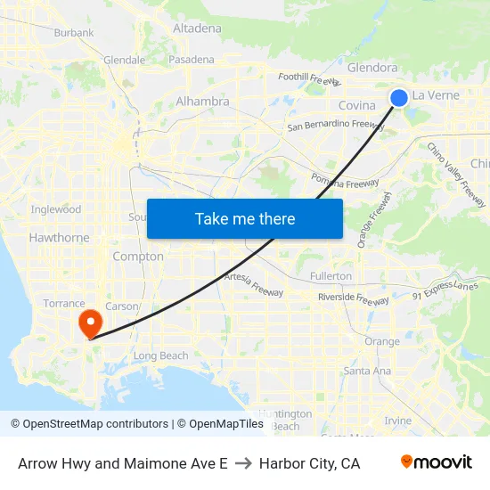 Arrow Hwy and Maimone Ave E to Harbor City, CA map