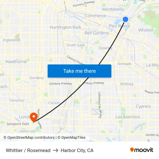 Whittier / Rosemead to Harbor City, CA map