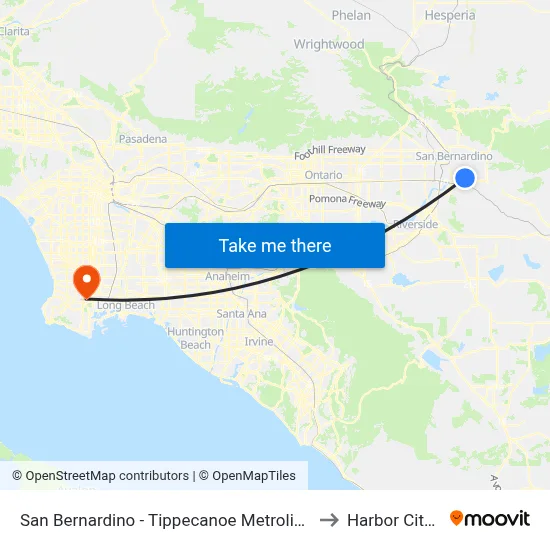 San Bernardino - Tippecanoe Metrolink Station to Harbor City, CA map