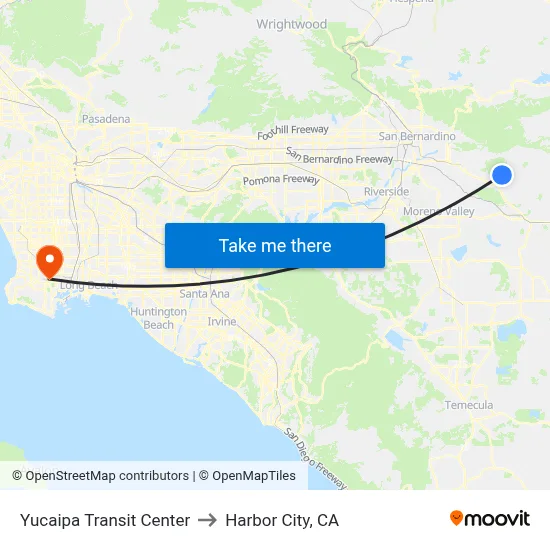 Yucaipa Transit Center to Harbor City, CA map