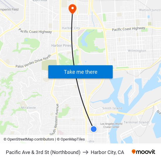 Pacific Ave & 3rd St (Northbound) to Harbor City, CA map