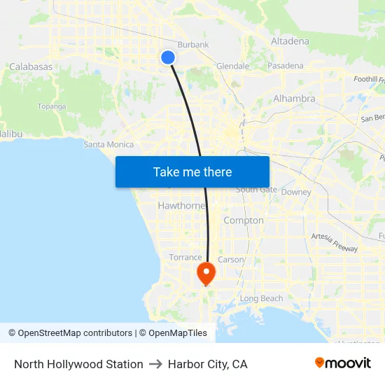 North Hollywood Station to Harbor City, CA map
