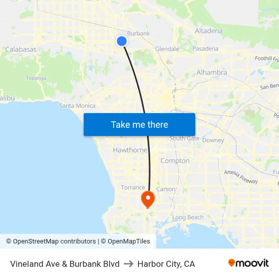 Vineland Ave & Burbank Blvd to Harbor City, CA map