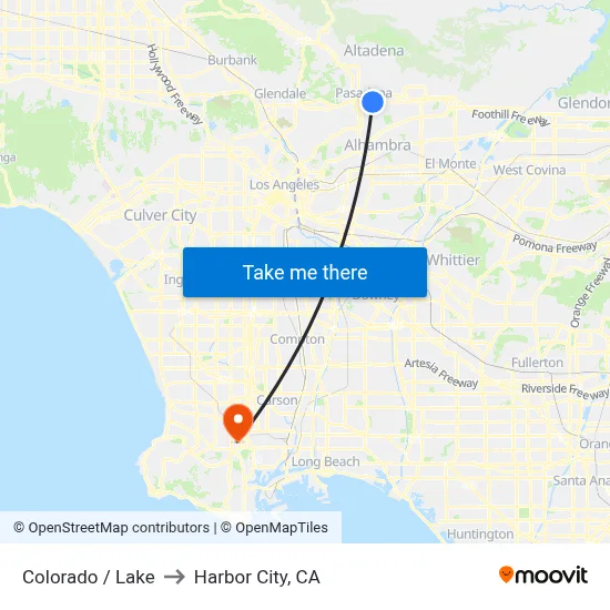 Colorado / Lake to Harbor City, CA map