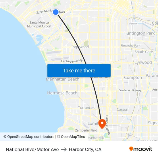 National Blvd/Motor Ave to Harbor City, CA map