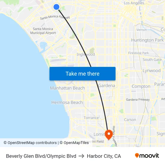 Beverly Glen Blvd/Olympic Blvd to Harbor City, CA map