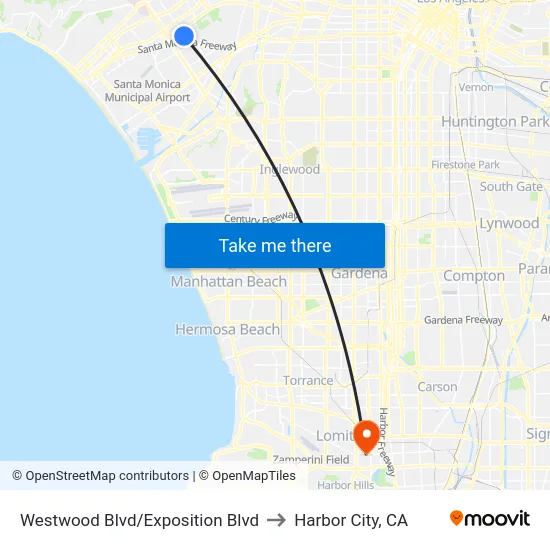 Westwood Blvd/Exposition Blvd to Harbor City, CA map
