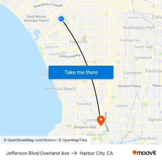 Jefferson Blvd/Overland Ave to Harbor City, CA map