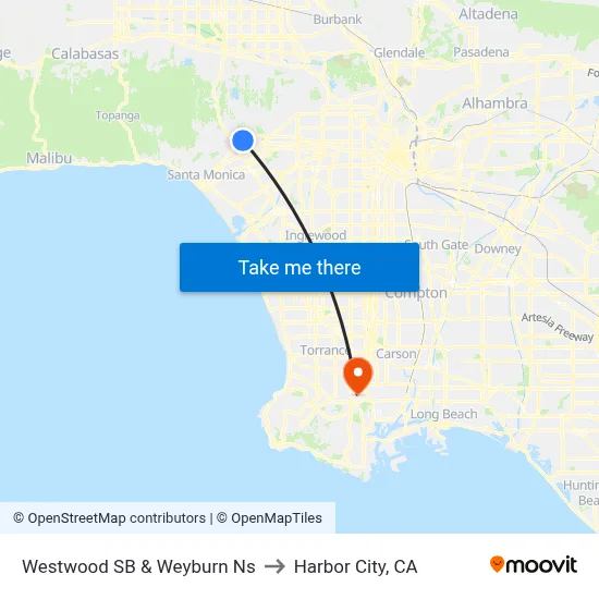 Westwood SB & Weyburn Ns to Harbor City, CA map