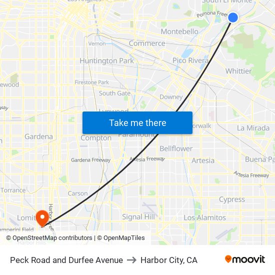 Peck Road and Durfee Avenue to Harbor City, CA map