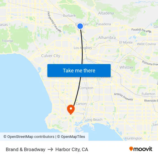 Brand & Broadway to Harbor City, CA map