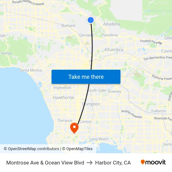 Montrose Ave & Ocean View Blvd to Harbor City, CA map