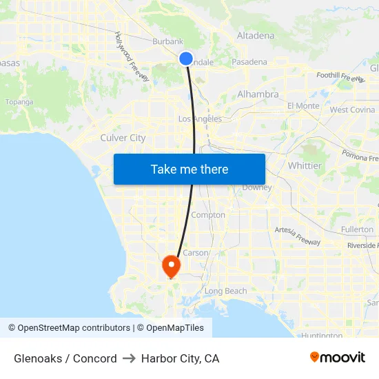 Glenoaks / Concord to Harbor City, CA map