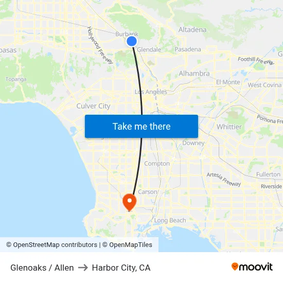Glenoaks / Allen to Harbor City, CA map