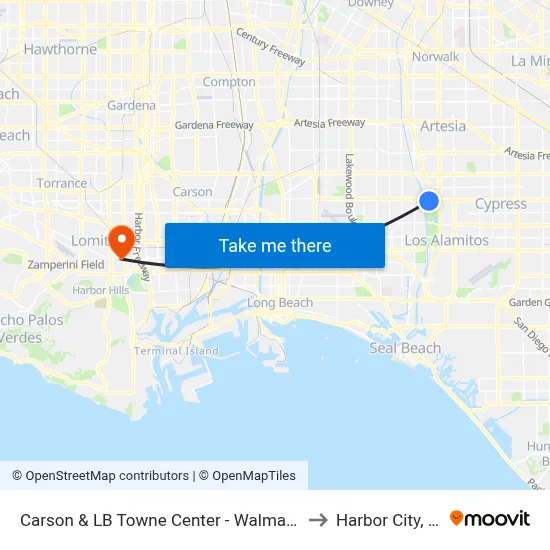 Carson & LB Towne Center - Walmart SE to Harbor City, CA map
