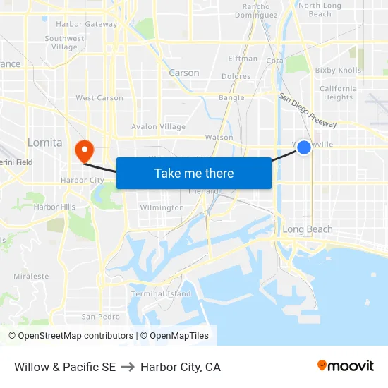 Willow & Pacific SE to Harbor City, CA map