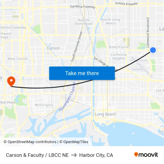 Carson & Faculty / LBCC NE to Harbor City, CA map