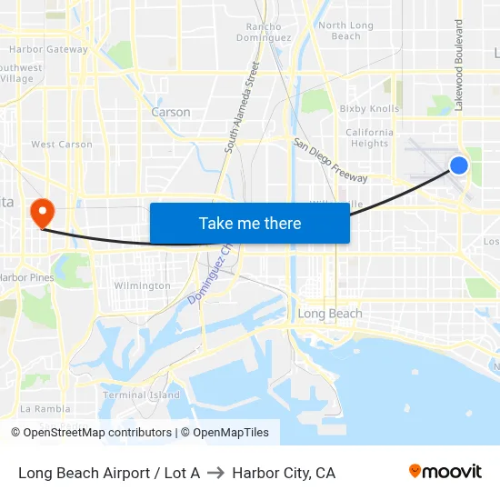 Long Beach Airport / Lot A to Harbor City, CA map