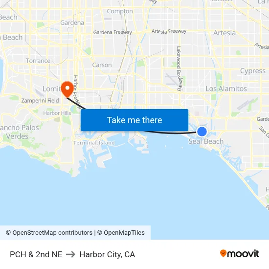PCH & 2nd NE to Harbor City, CA map