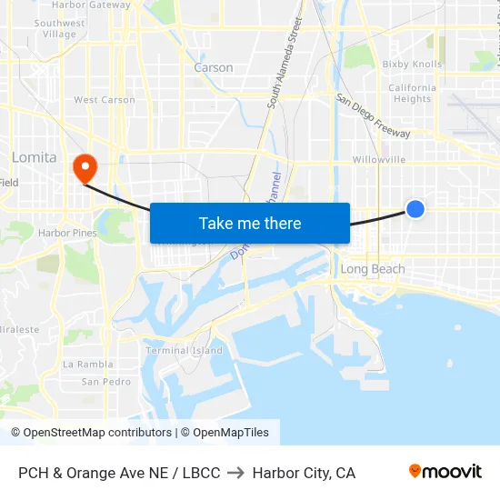 PCH & Orange Ave NE / LBCC to Harbor City, CA map