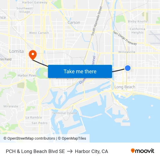 PCH & Long Beach Blvd SE to Harbor City, CA map