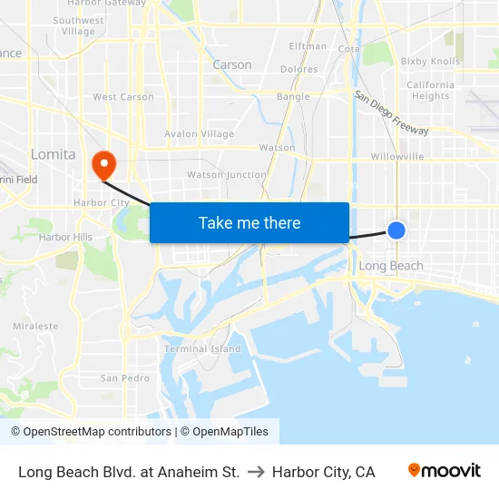 Long Beach Blvd. at Anaheim St. to Harbor City, CA map