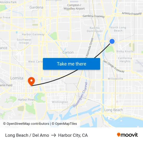 Long Beach / Del Amo to Harbor City, CA map