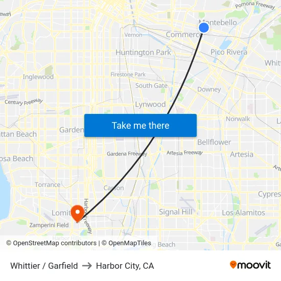 Whittier / Garfield to Harbor City, CA map