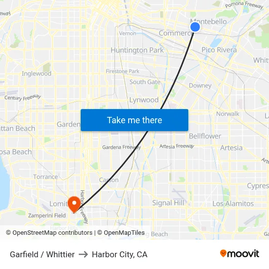 Garfield / Whittier to Harbor City, CA map