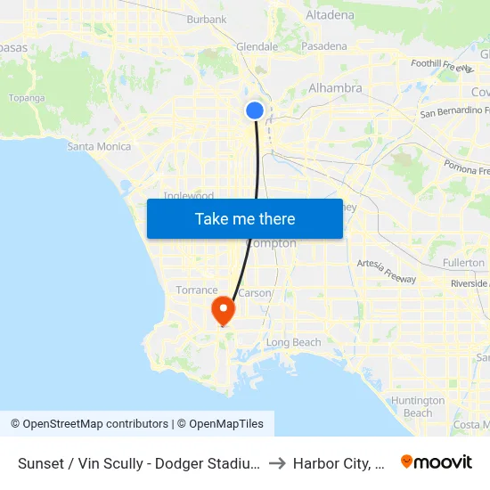 Sunset / Vin Scully - Dodger Stadium to Harbor City, CA map