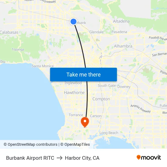 Burbank Airport RITC to Harbor City, CA map
